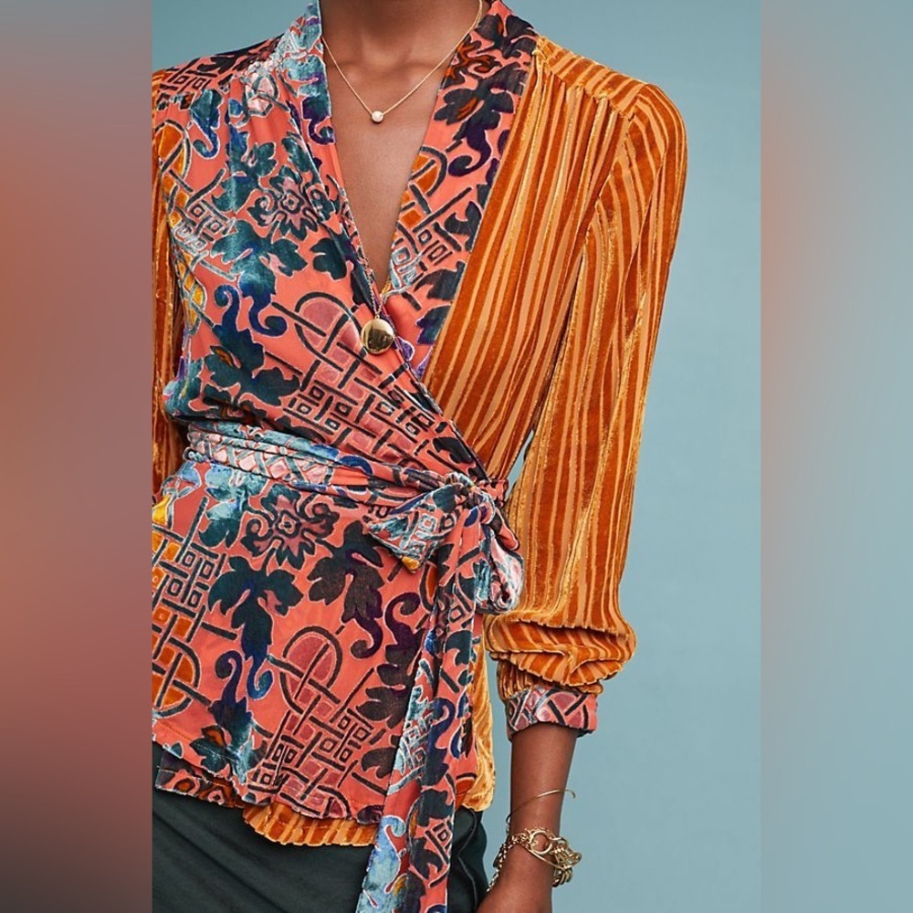 Nwot Anthropologie Velvet Patchwork Wrap Top by Moulinette Soeurs